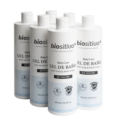 6x pack of Biositivo baby bath gel and shampoo, 500 ml