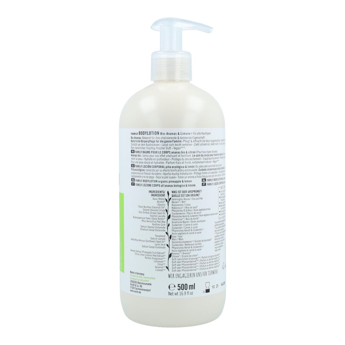 Lotion corporelle ananas et citron Sante 500 ml