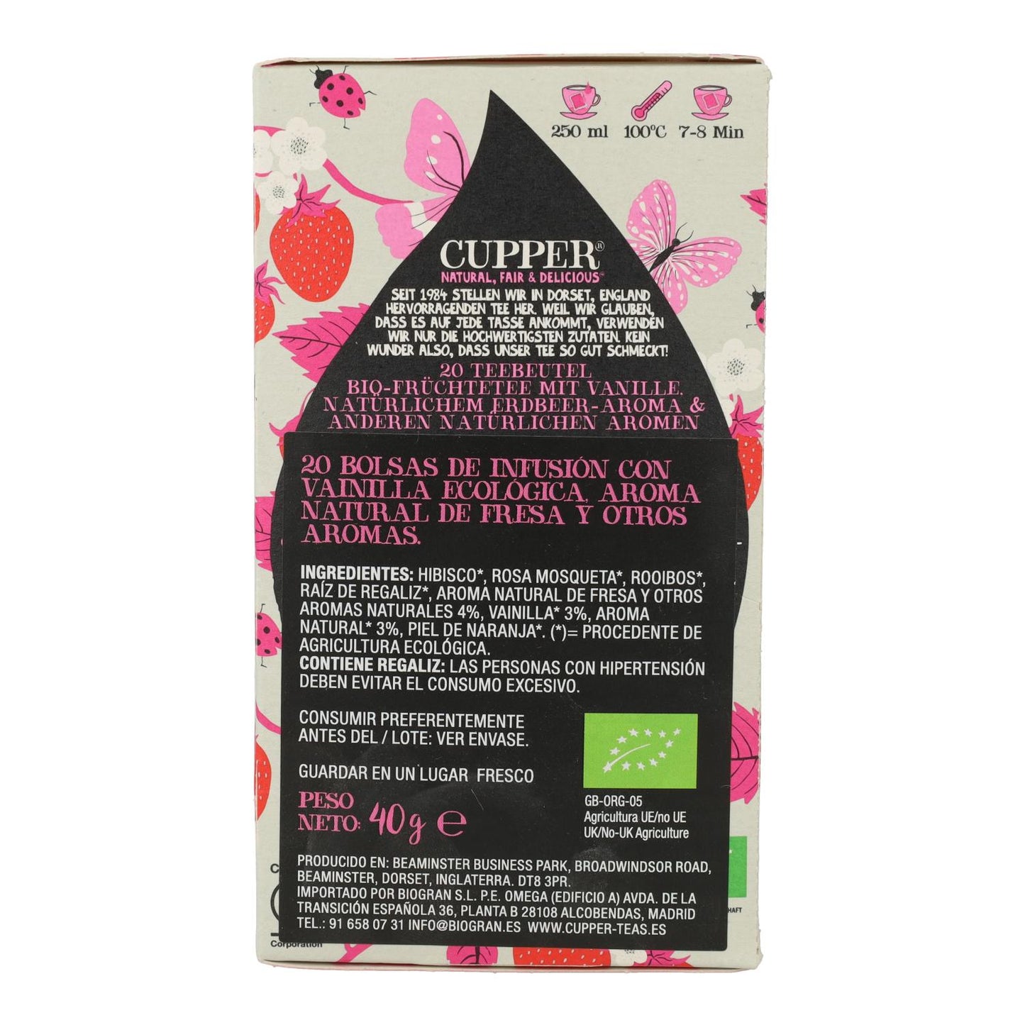 Bio-Tee mit Erdbeer- und Vanillegeschmack Cupper 20 Beutel