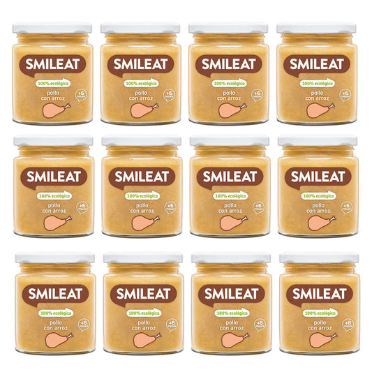 12er-Pack BIO-Gläschen mit Huhn und Reis +6 Monate Smileat, 230 g