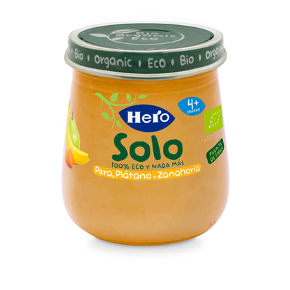 Petit pot de poire, banane et carotte bio 120 g - Hero Solo