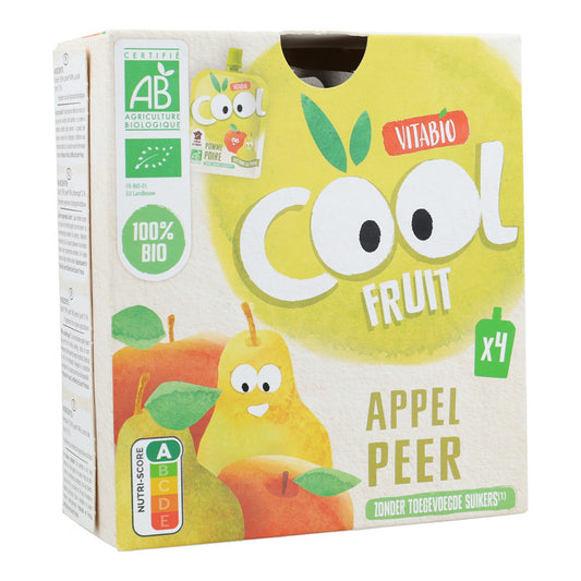Pakket 4x zakjes appel en peer Cool Fruits Vitabio 90 g