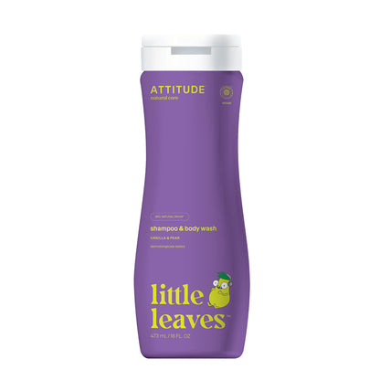 Gel e shampoo Little Leaves Vaniglia e Pera per bambini, Attitude, 473 ml