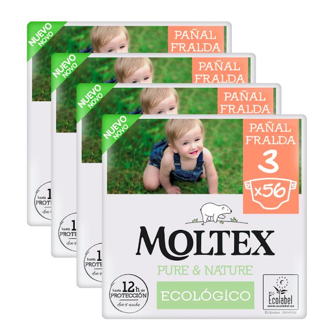 Förpackning med blöjor Moltex Pure & Nature   T3 (4-10 kg), 224 st