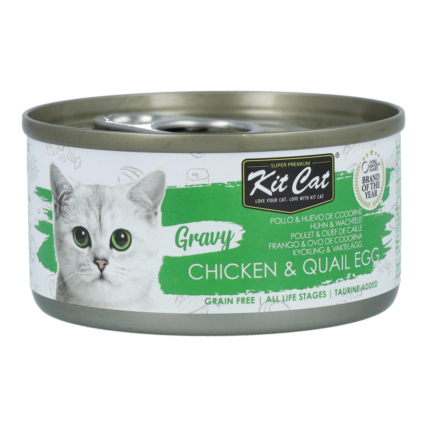 Pack of 24x Kit Cat Gravy Cans - Chicken & Quail Egg 70 g Wet cat food in sauce