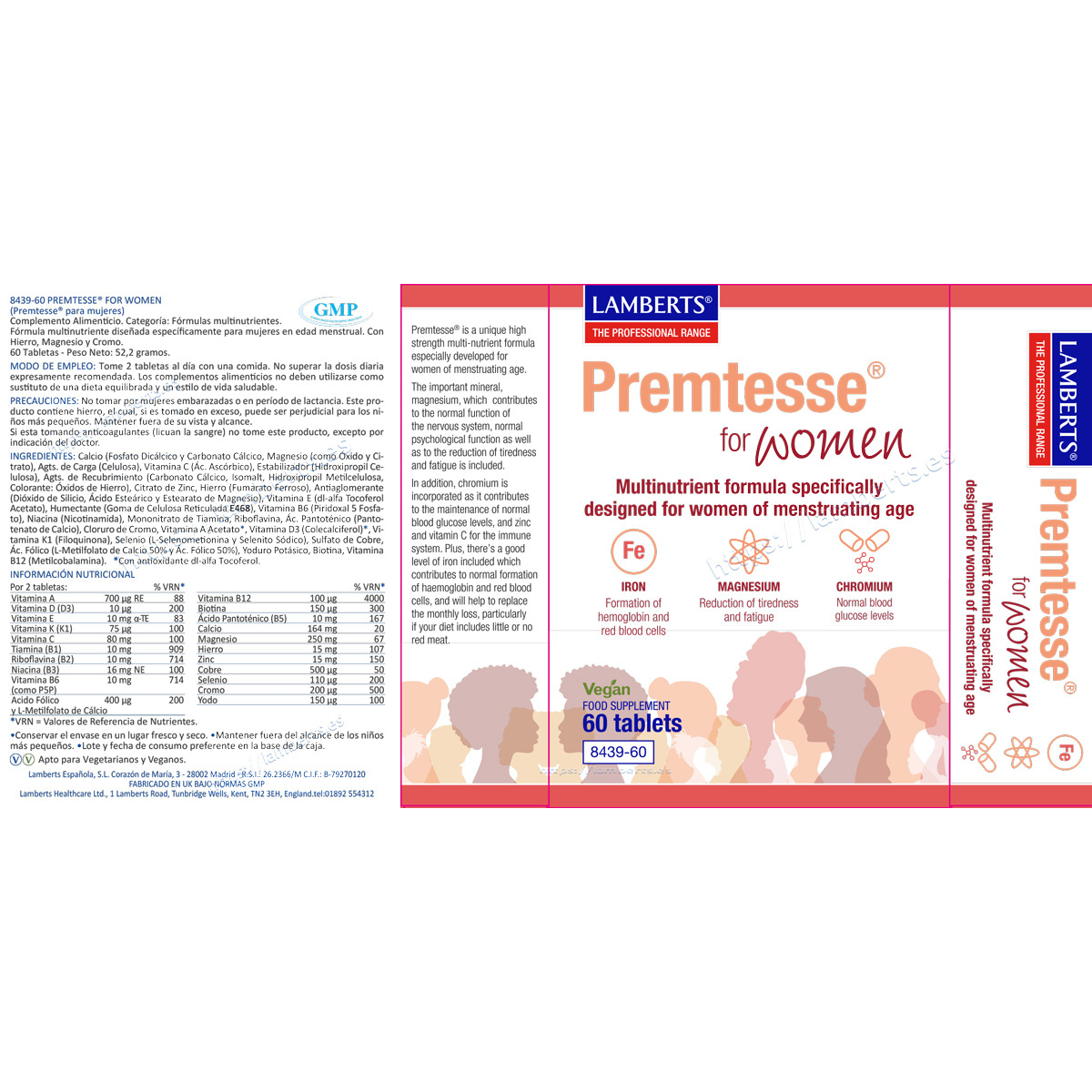Premtesse multivitamine voor vrouwen in de vruchtbare leeftijd Lamberts 60 tabletten