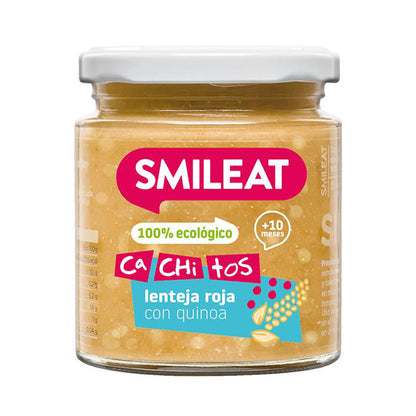 Förpackning med små burkar med ekologisk mat Smileat 4 st à 230 g