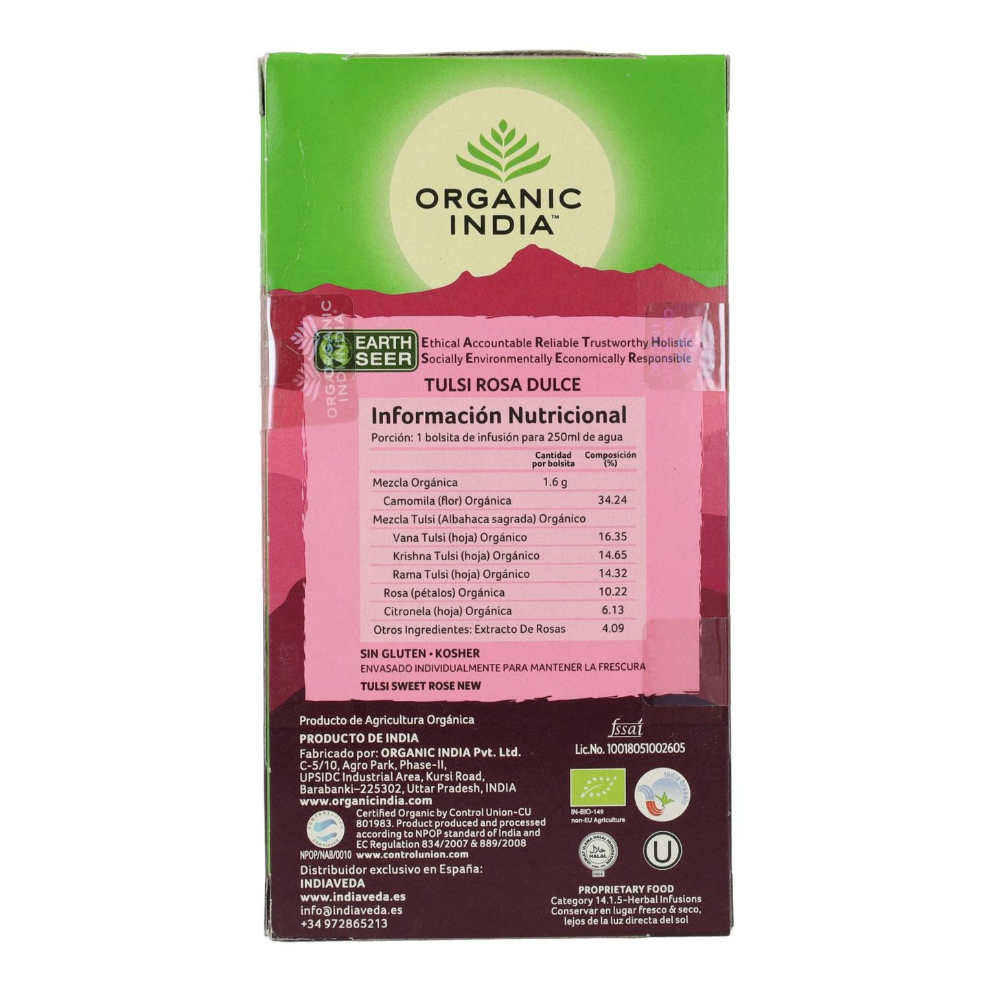 Tulsi Sweet Rose Organic India 25 tea bags