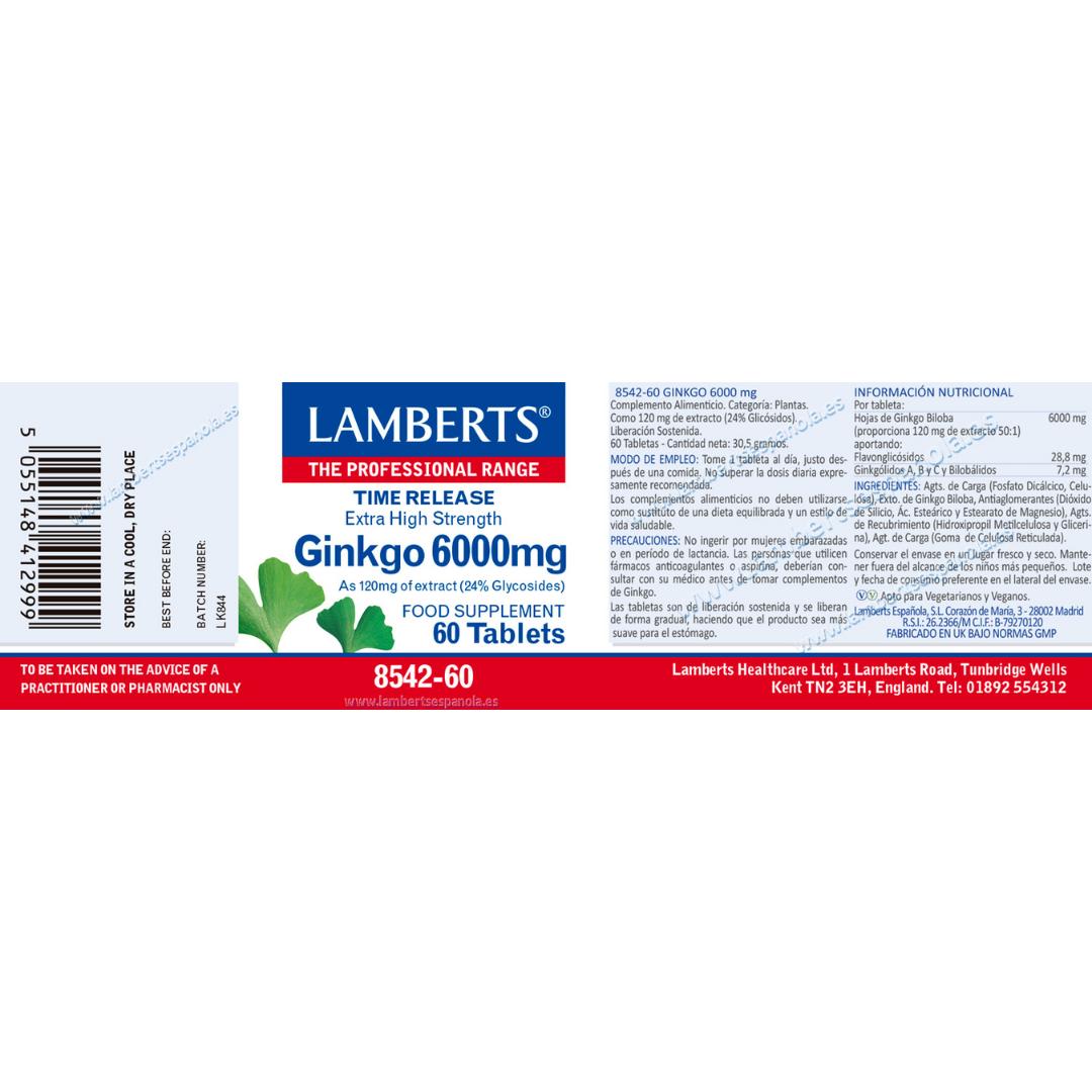 Ginkgo Biloba 6 000 mg, Lamberts 60 tabletter