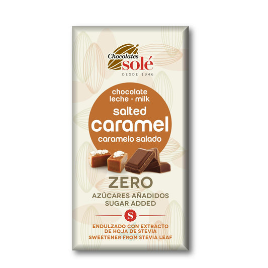 Tablette de chocolat au lait avec stévia, caramel salé et amer 100 g Solé