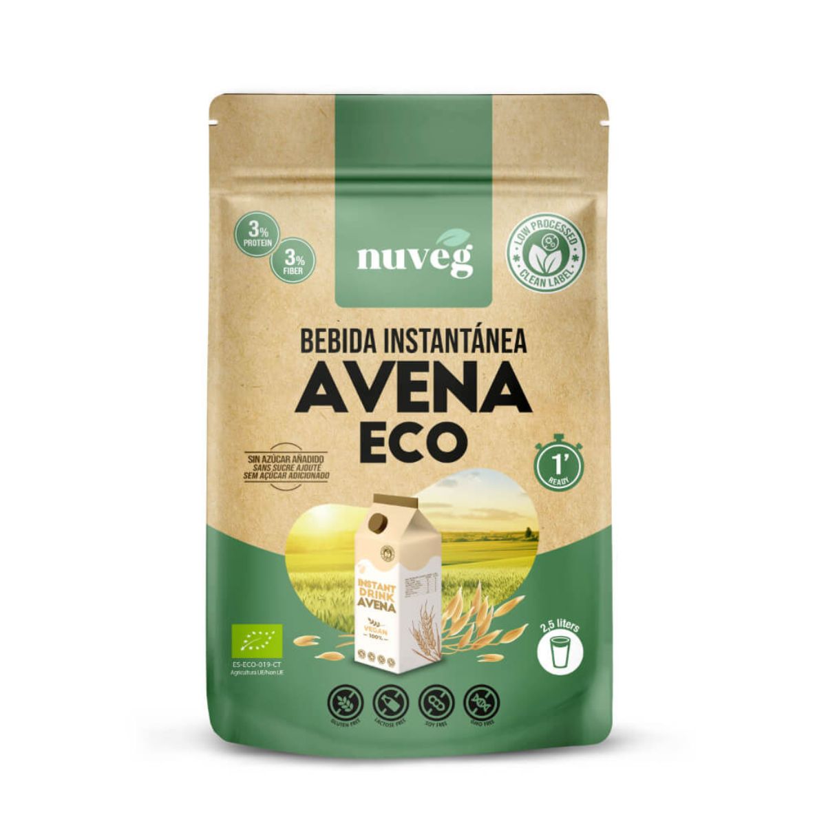 Boisson à l'avoine ECO en poudre Nuveg 200 g pour 2,5 litres