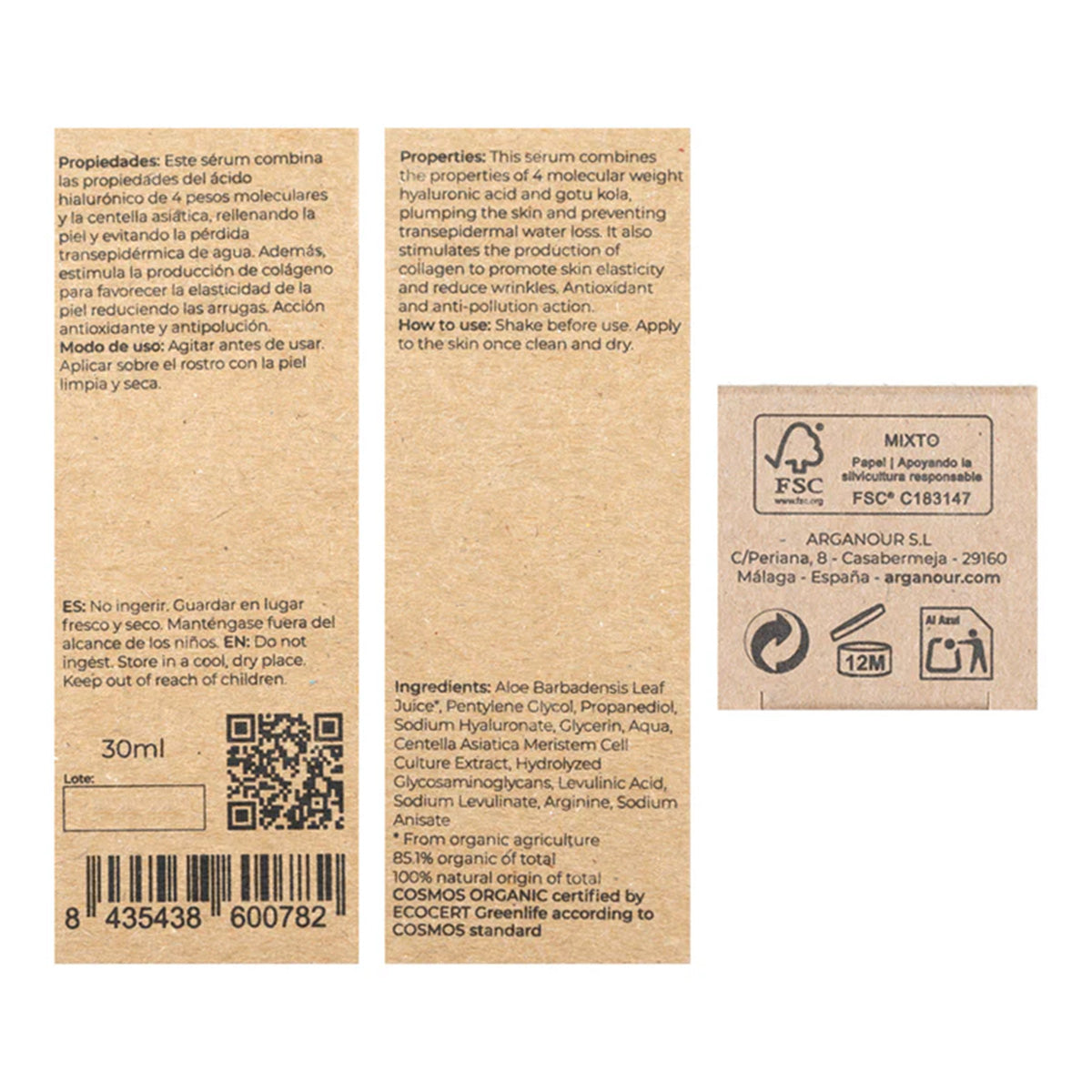 Sérum visage Radiance Acide hyaluronique et centella asiatica Arganour 30 ml