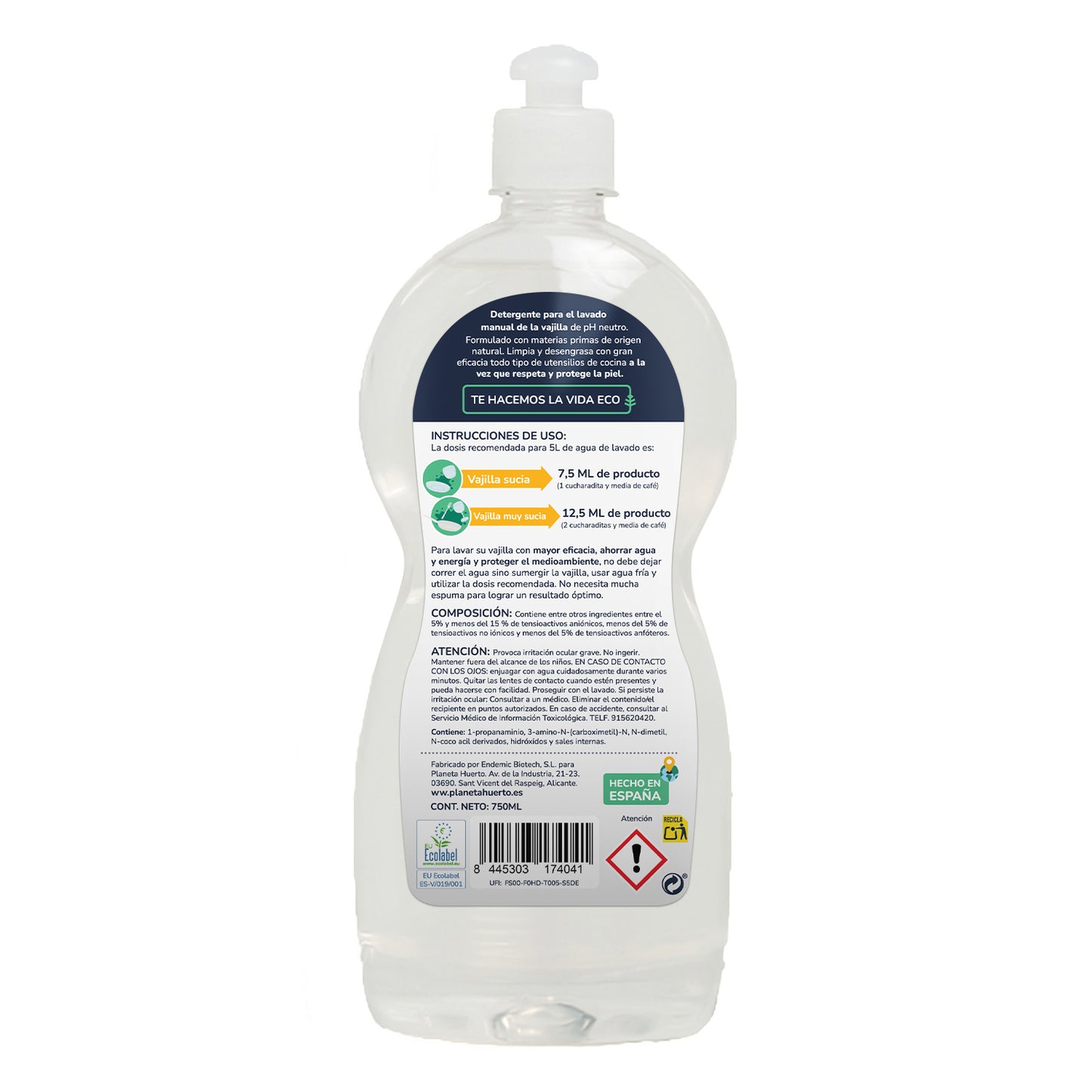 Pack 6xSpülmaschinenfest hypoallergen unparfümiert ECO Planet Garden 750 ml