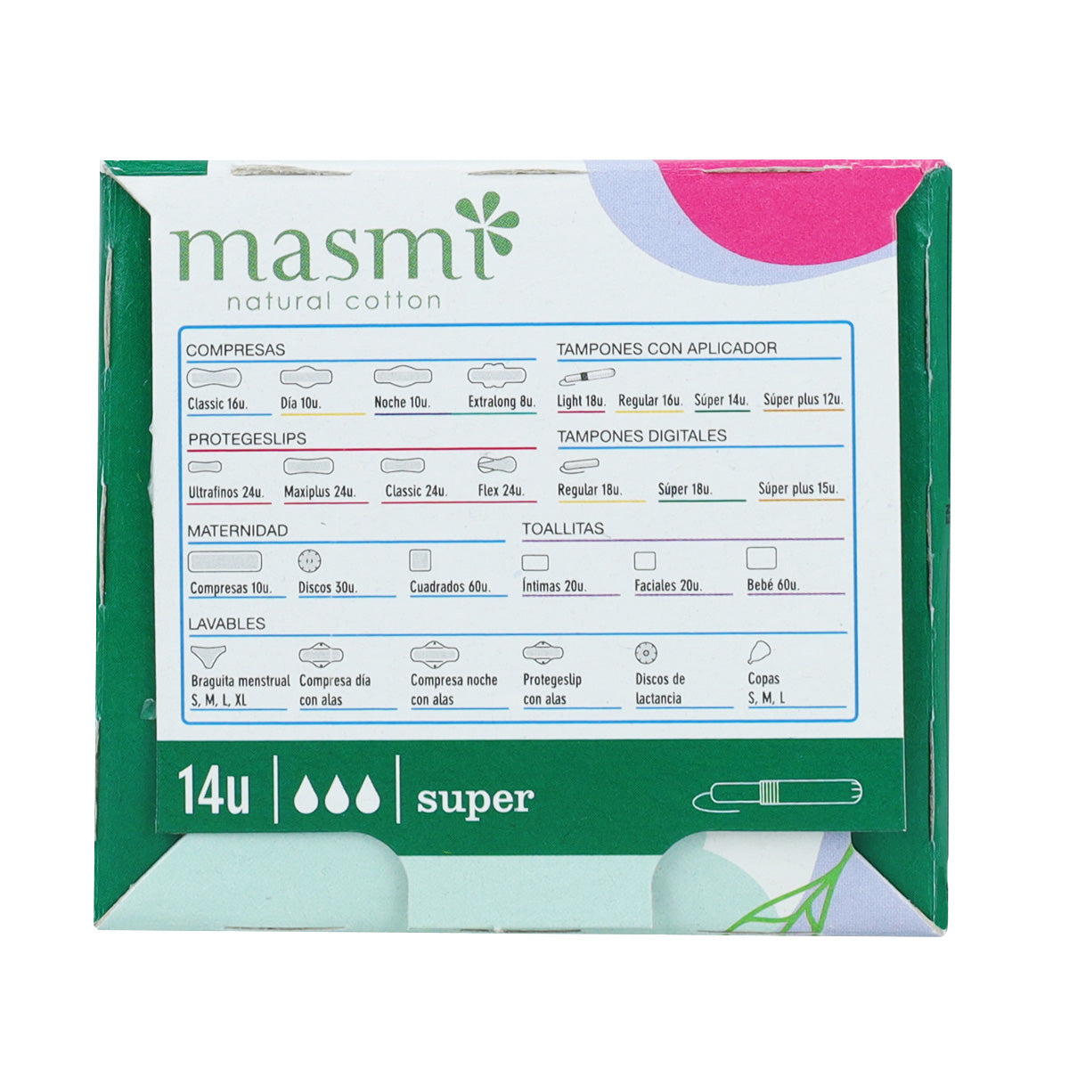 Tamponi super con applicatore in cotone ECO Masmi, 14 unità