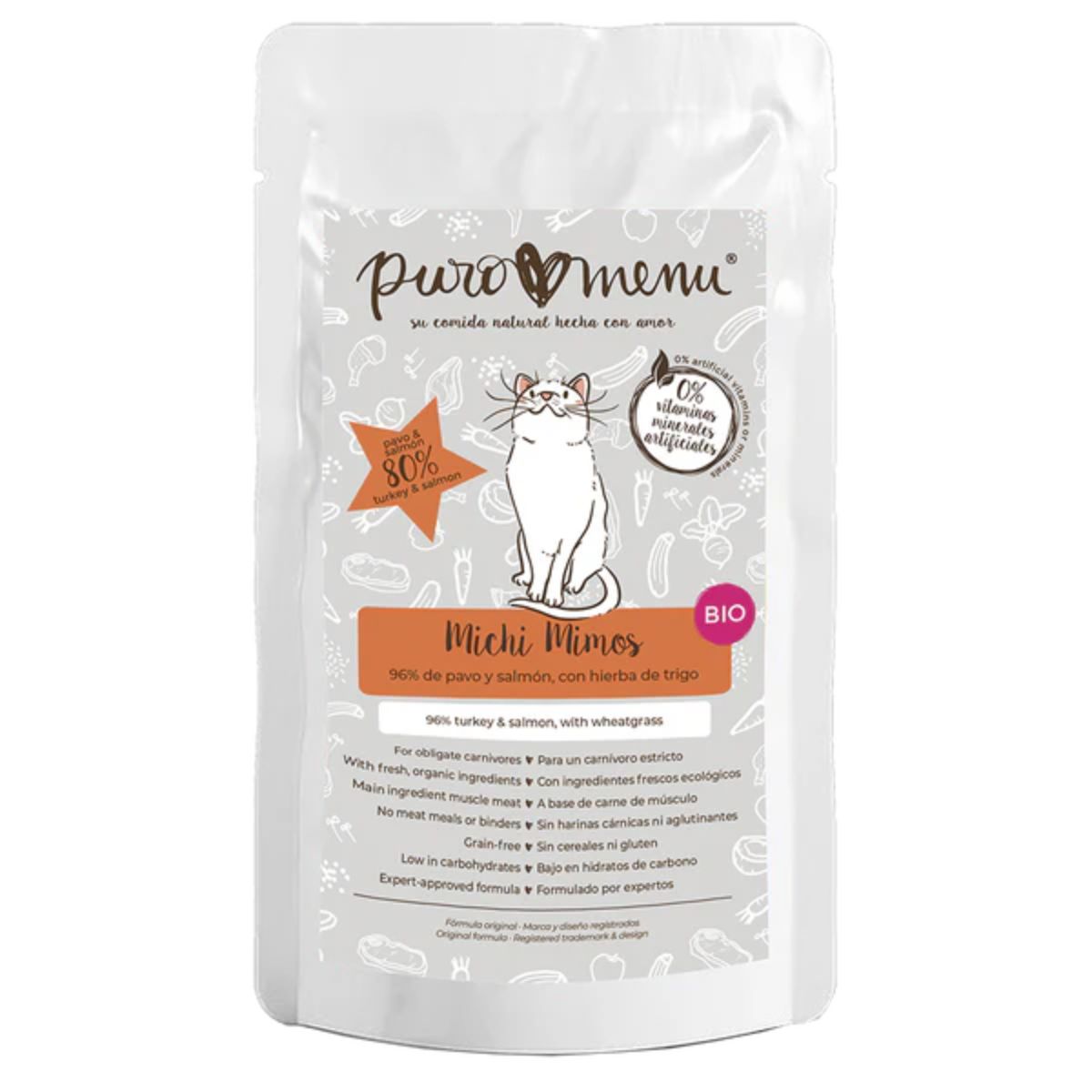 Nourriture humide Barf pour chats Michi mimos BIO (dinde et saumon) Puromenu 100 g