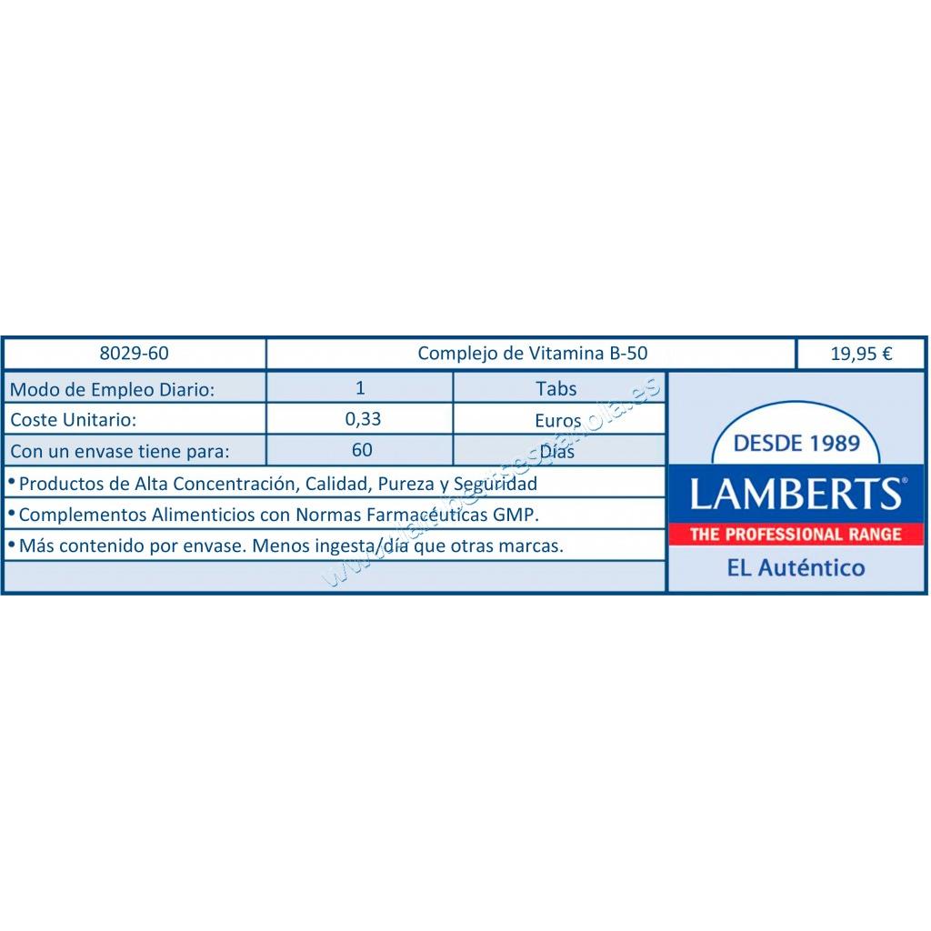 Complejo de Vitamina B-50 Lamberts, 60 tabletas