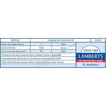 Complejo de Vitamina B-50 Lamberts, 60 tabletas