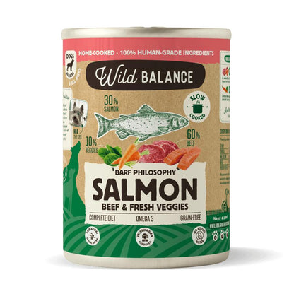 Blik BARF zalm en rundvlees voor honden Wild Balance 400 g