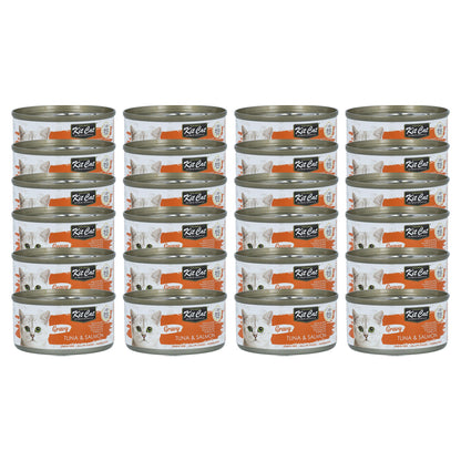 Confezione da 24 Kit Cat Lata Gravy - Tonno e salmone 70 g Cibo umido per gatti in salsa