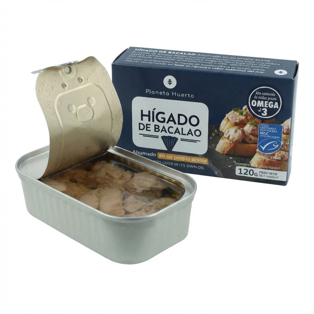 Pack of 12 cod liver in its own oil, Planeta Huerto, 120 g
