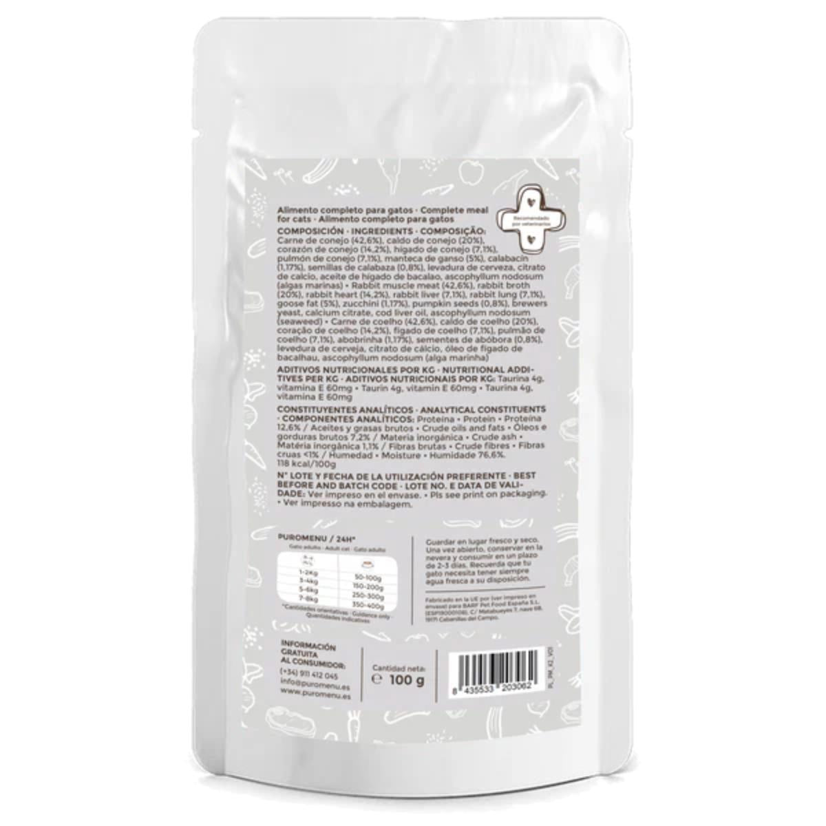Nourriture humide Barf pour chats Chasse du jour (lapin) Puromenu 100 g