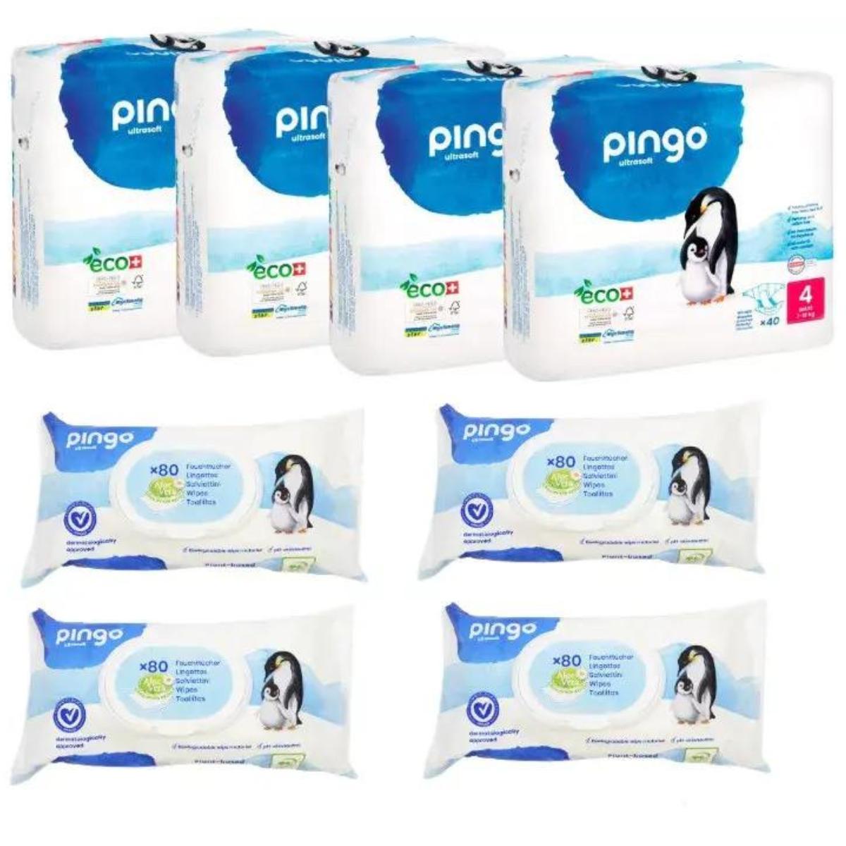 4-pack 160 blöjor (7-18 kg) + 4-pack 80 våtservetter Pingo
