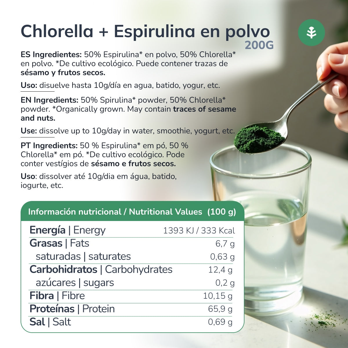 Chlorella + Spirulina Pulver Planeta Huerto 200 g