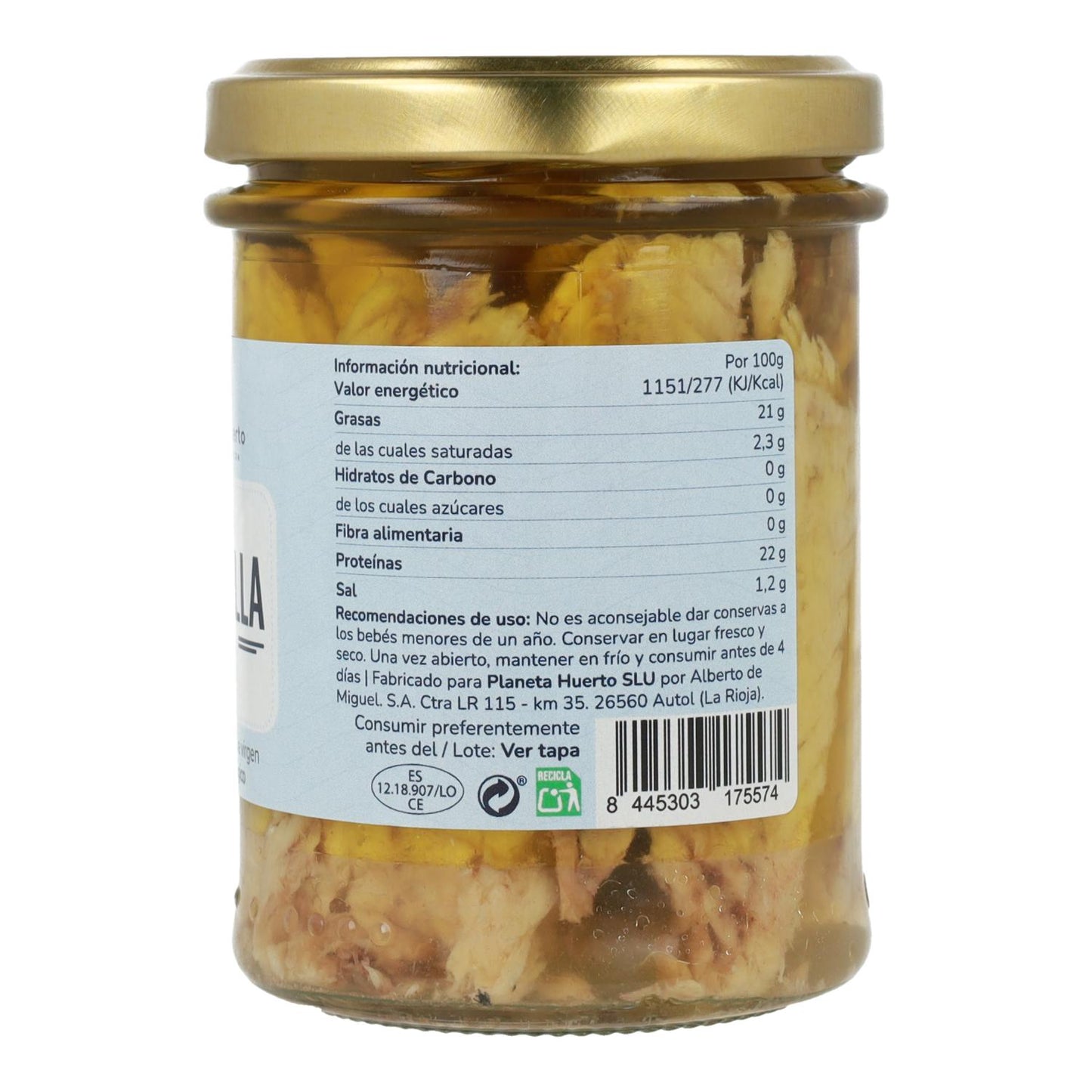 Opakowanie 12x Makrela w oliwie z oliwek extra virgin ECO Planeta Huerto 190 g