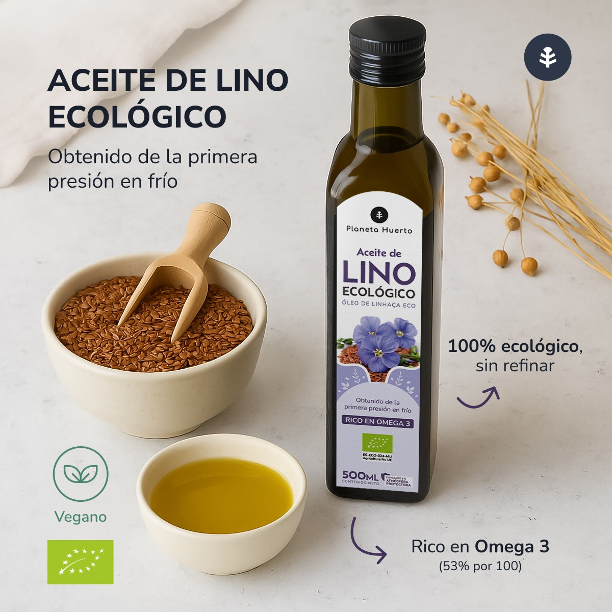 Zestaw 3x olej lniany tłoczony na zimno ECO Planeta Huerto 500 ml