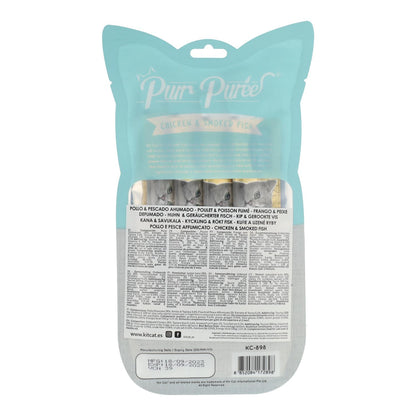 Kit Cat PurrPuree – Huhn und geräucherter Fisch 60 g Cremiger Snack für Katzen