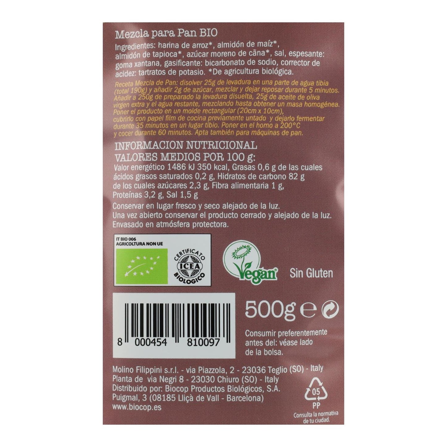 Bezglutenowa mieszanka mąk BIO do wypieku chleba Biovitagral 500 g