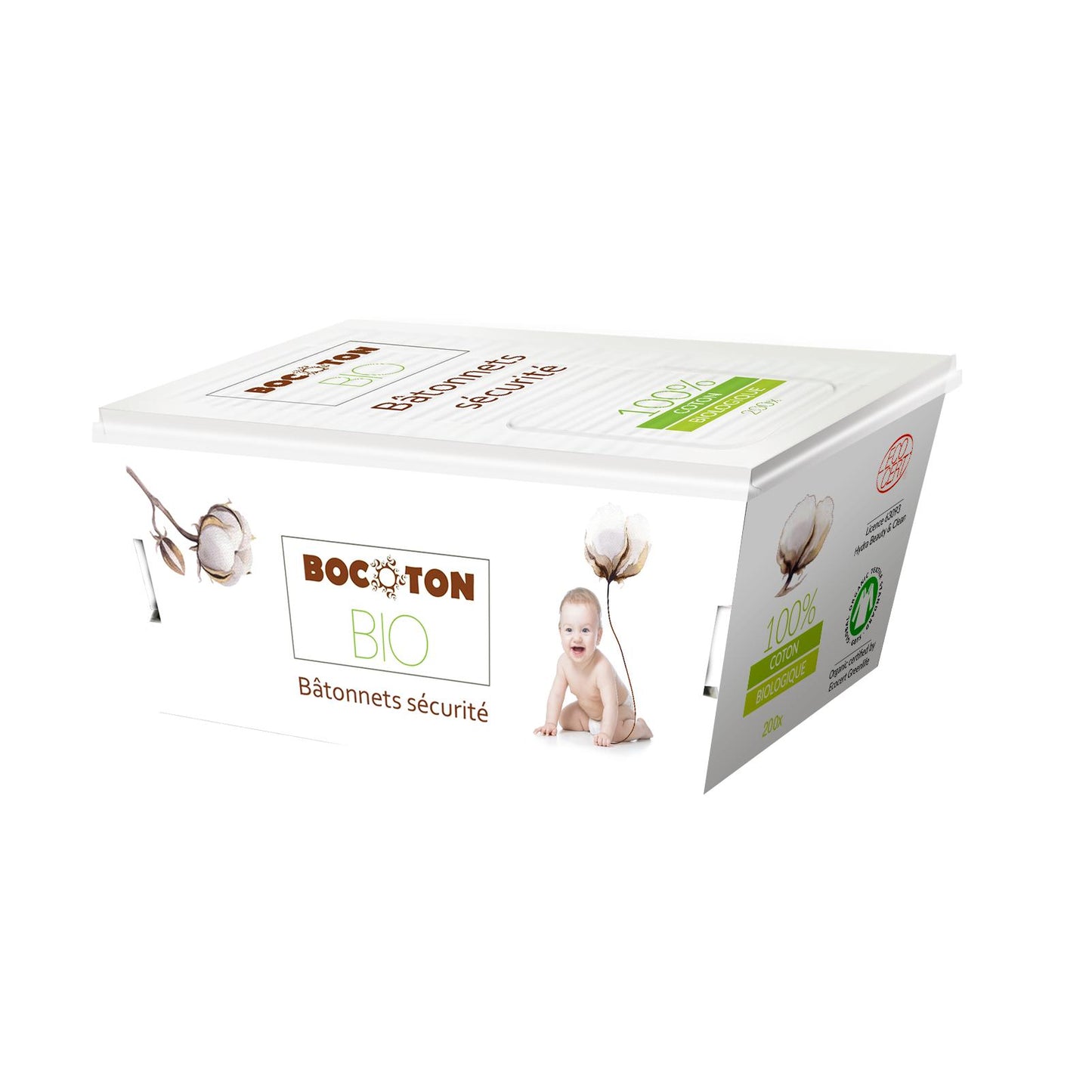 Bastoncini per le orecchie per bambini in cotone biologico Bocoton, 60 pz