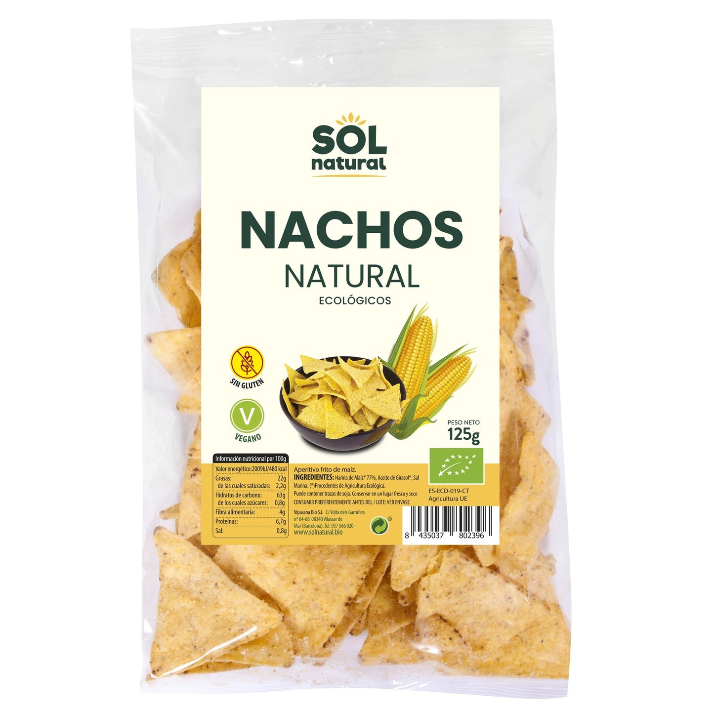 Natürliche glutenfreie Mais-Nachos Bio Sol Natural 125 g
