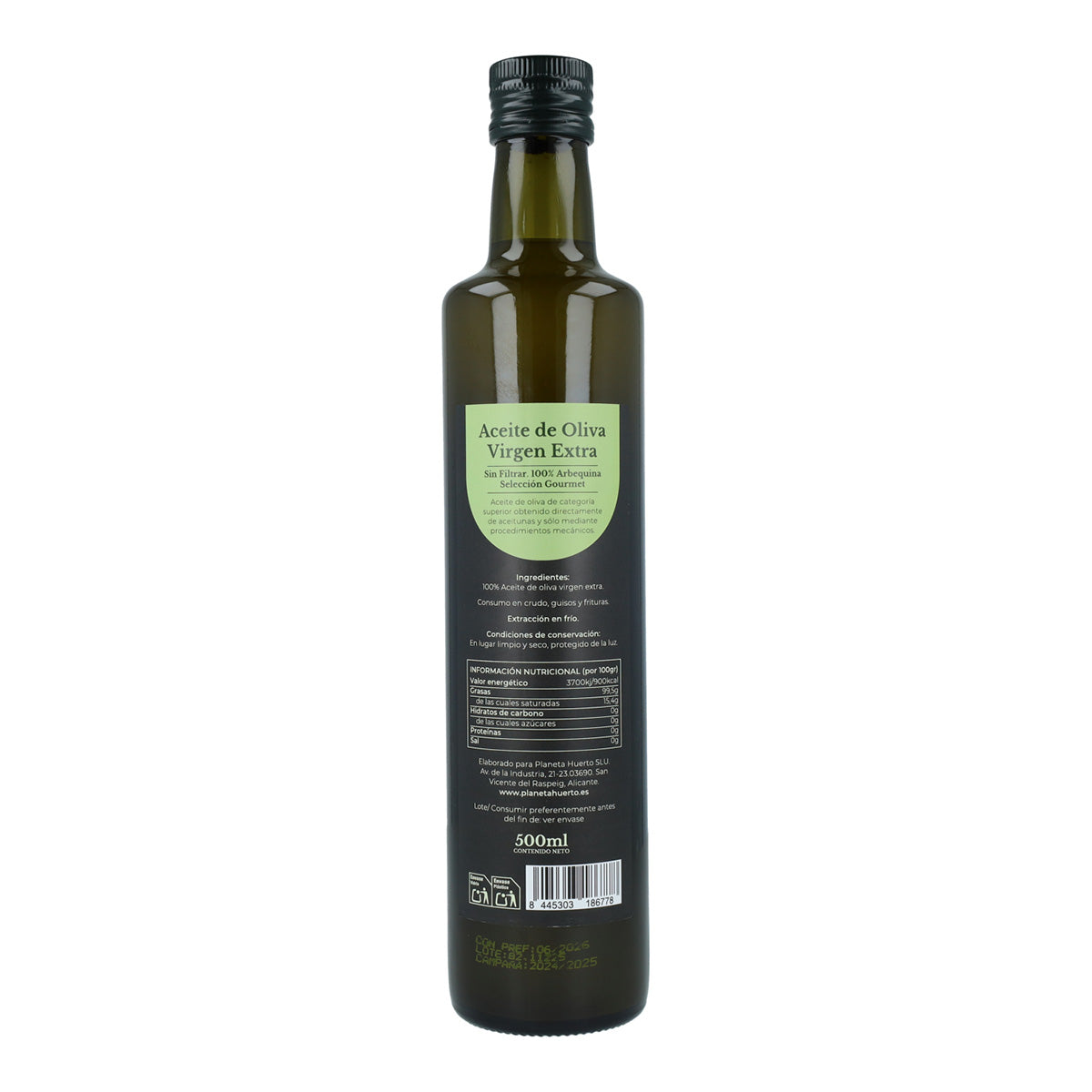 Confezione da 3 oli extravergine di oliva di prima raccolta verde non filtrato Planeta Huerto 500 ml
