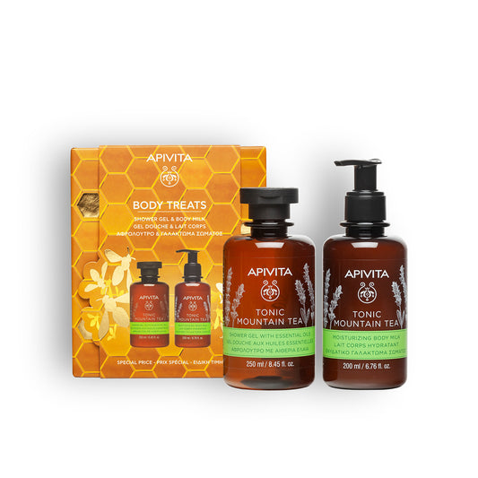 Weihnachtsbox mit Tonic Mountain Tea Gel + Körpermilch 200 ml, Apivita