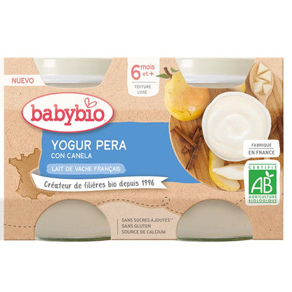 Yaourt à la poire, à la cannelle et au lait de vache 2 x 130 g biologique. Babybio