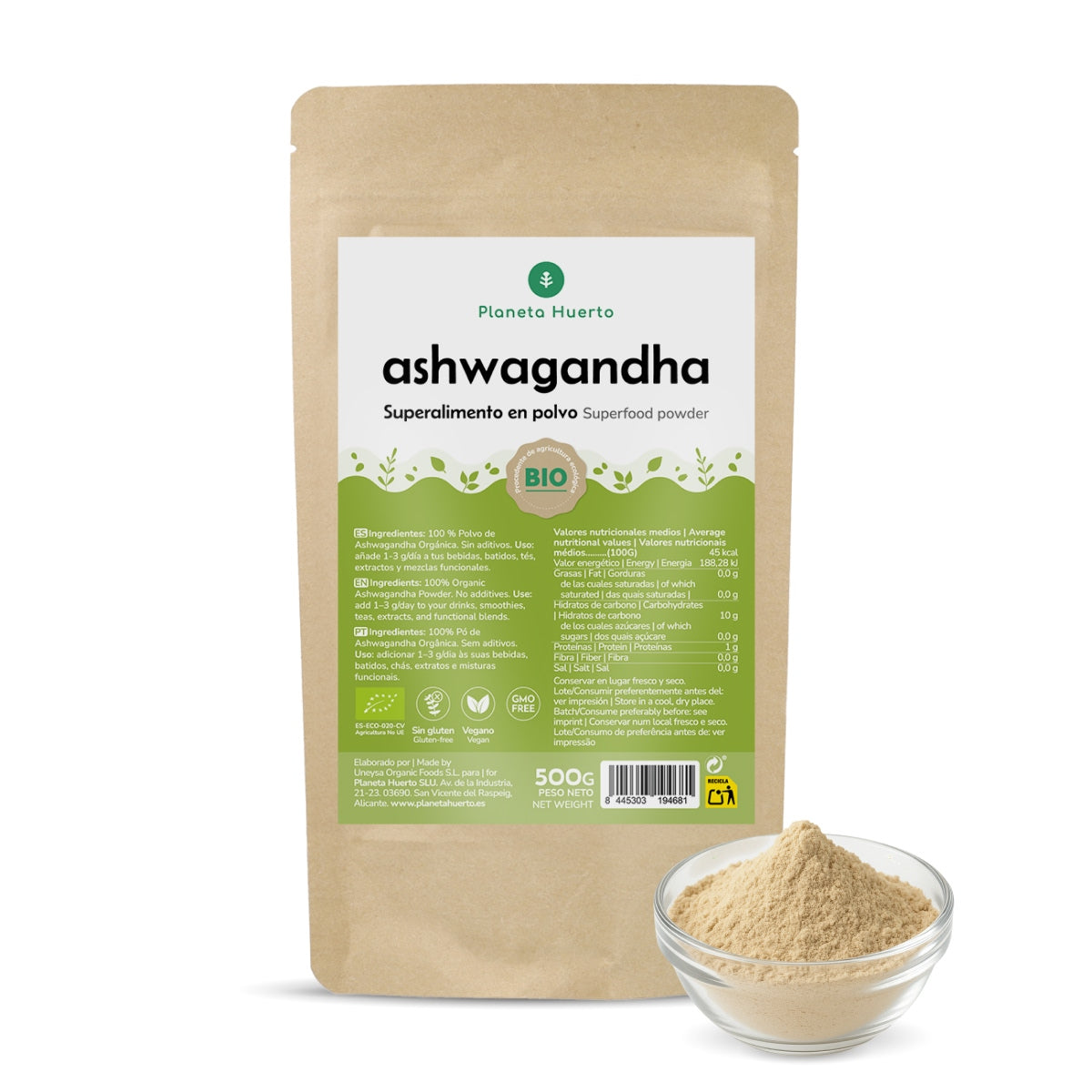 Poudre d'ashwagandha ECO Planeta Huerto 500 g