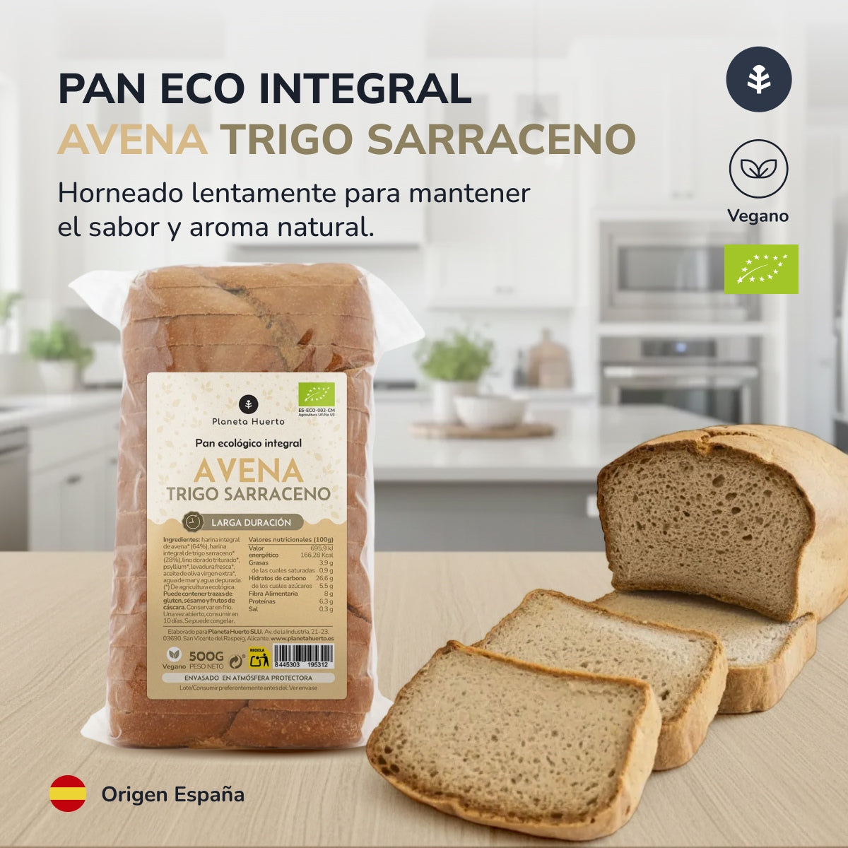 Planeta Huerto Organic Wholemeal Oat and Buckwheat Bread 500 g