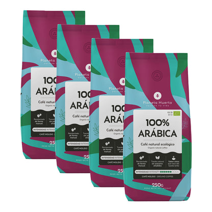 Pack of 4 x Planeta Huerto 100% Arabica Organic Ground Coffee, 250 g
