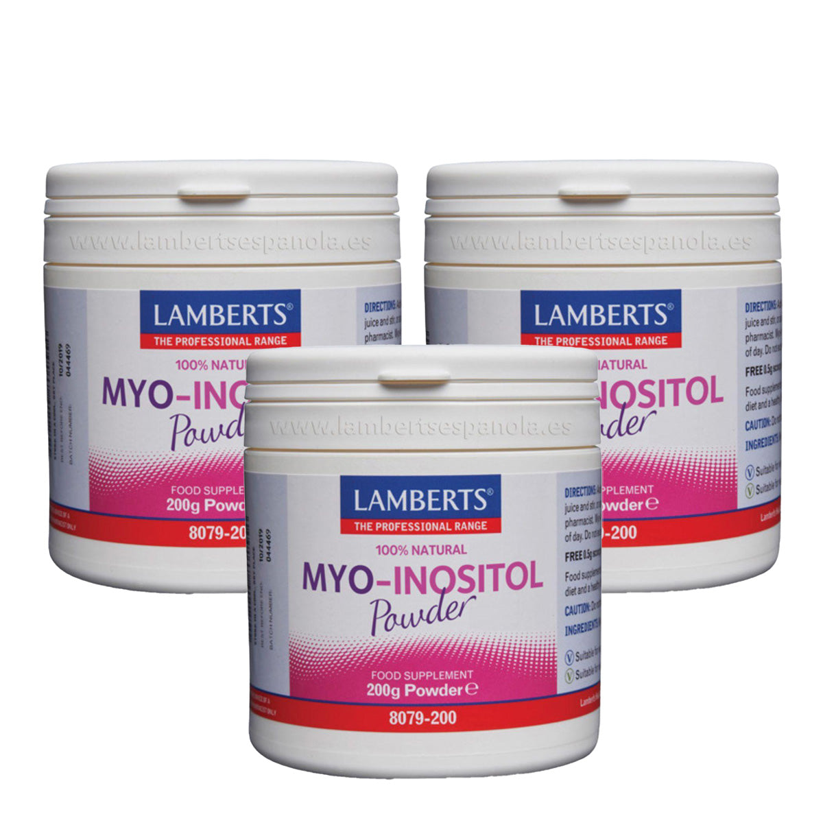 Pakket 3x MYO Inositol poeder, Lamberts, 200 g