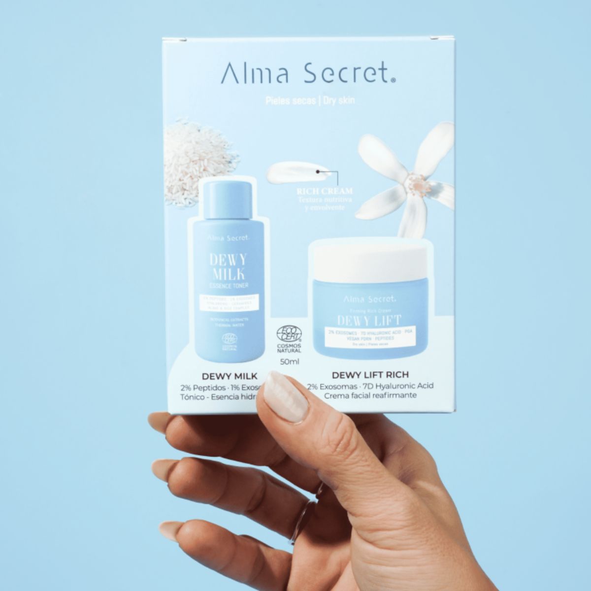Cofre Crema día dewy lift "Rich" piel seca 50 ml+ Mini tónico dewy milk 50 ml