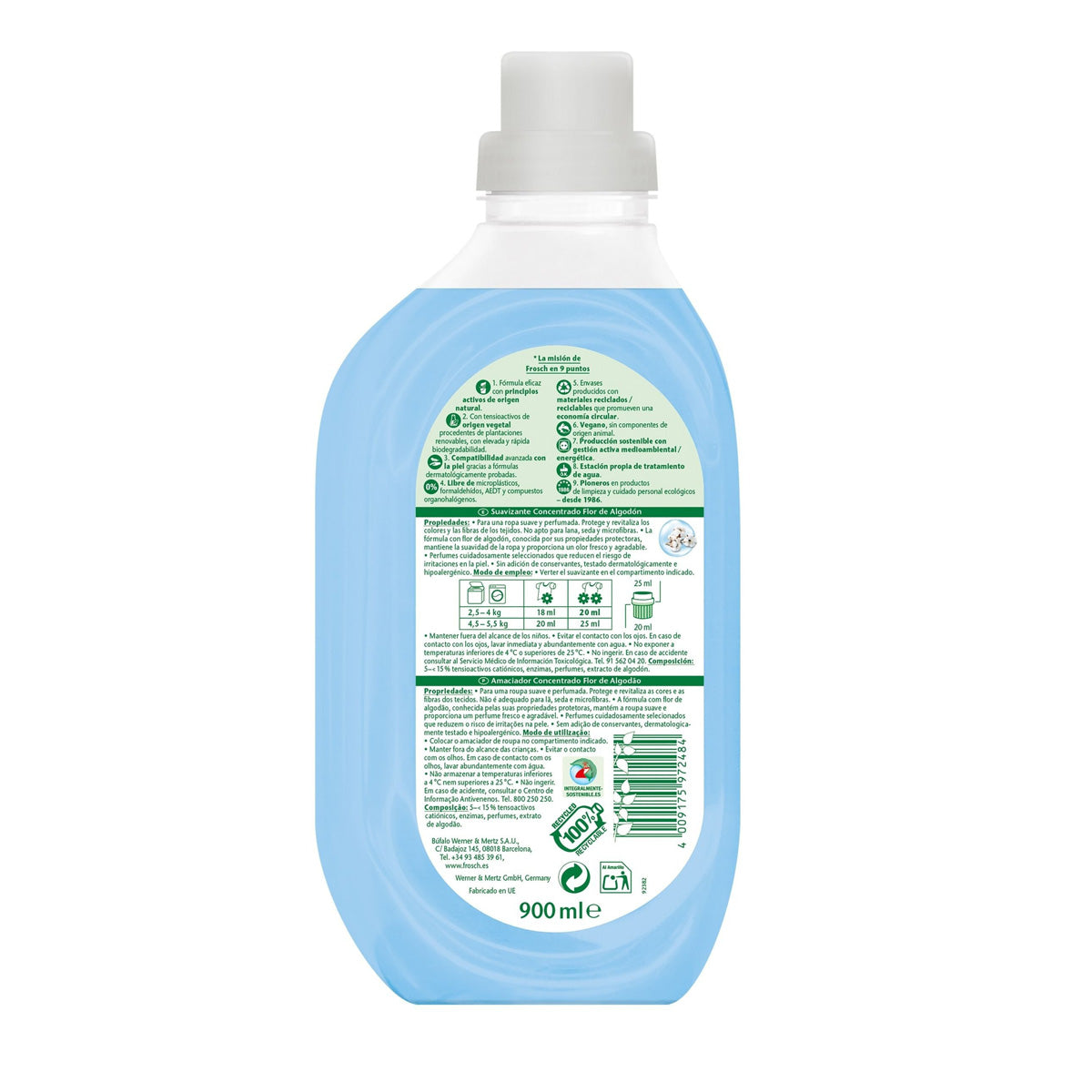 Płyn do płukania tkanin Flor Algodón Frosch 900 ml