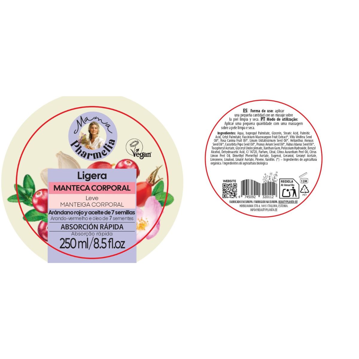 Leichte Körperbutter mit Cranberry und 7-Korn-Öl, Mama Pharmelia, 250 ml