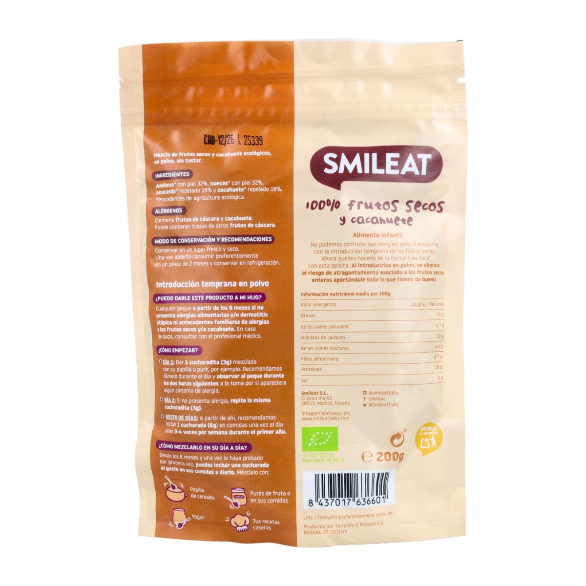 Blandning av torkade frukter och jordnötspulver Bio Smileat 200 g