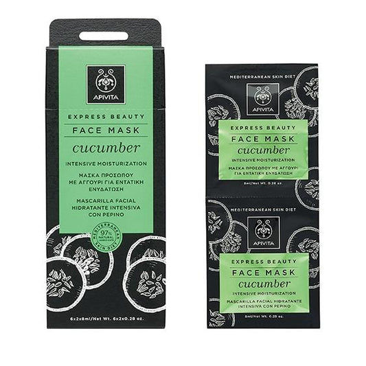 Intensive Feuchtigkeitsmaske für das Gesicht mit Gurke Express Beauty Apivita 2 x 8 ml
