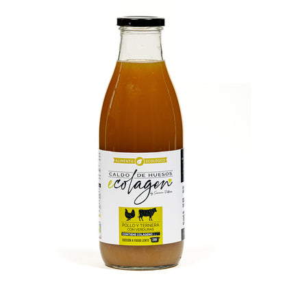 Bouillon de poulet et de bœuf avec légumes bio Ecolagen 1 L
