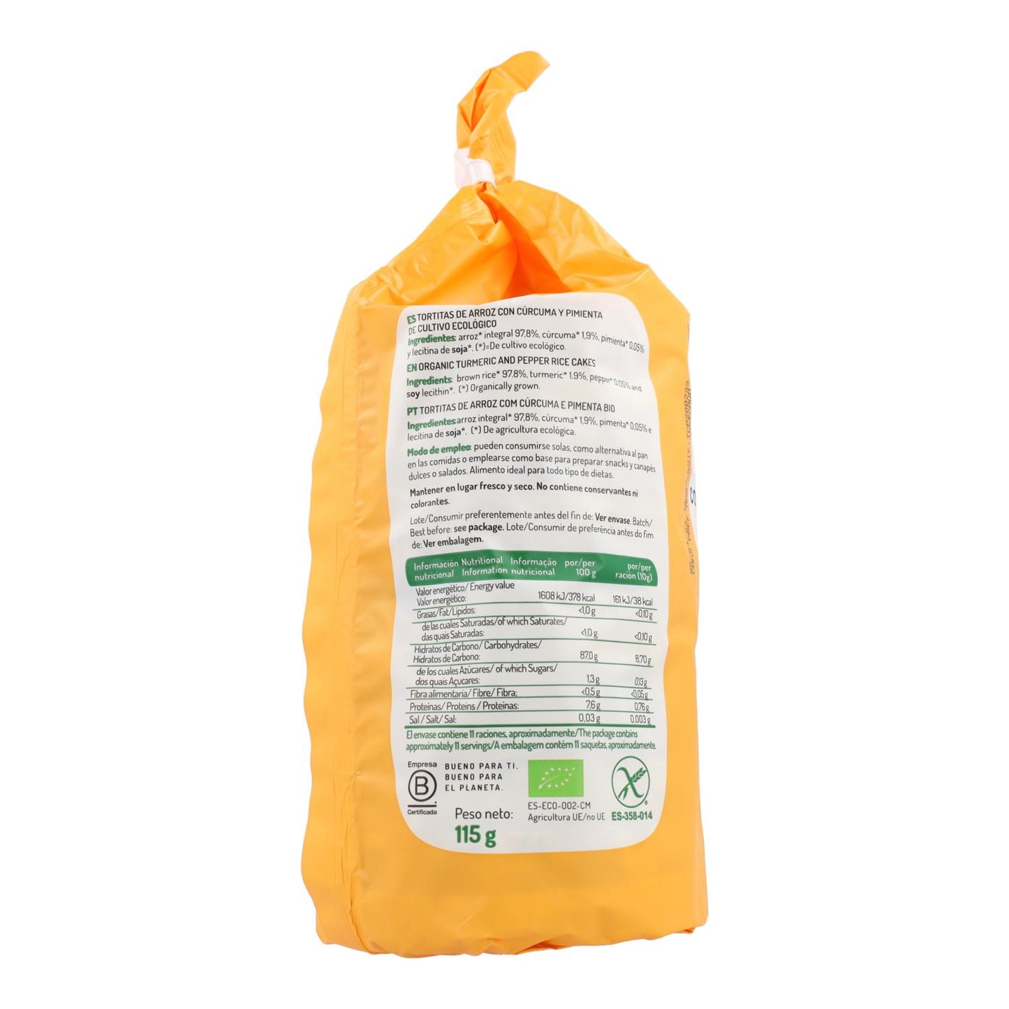Galettes de riz au curcuma et au poivre sans gluten bio El Granero, 115 g