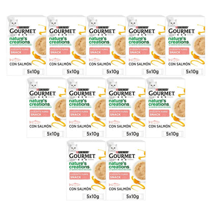 11er-Pack GOURMET Nature's Creations Exquisiter flüssiger Snack-Püree mit Lachs und Karotten 5 x 10 g