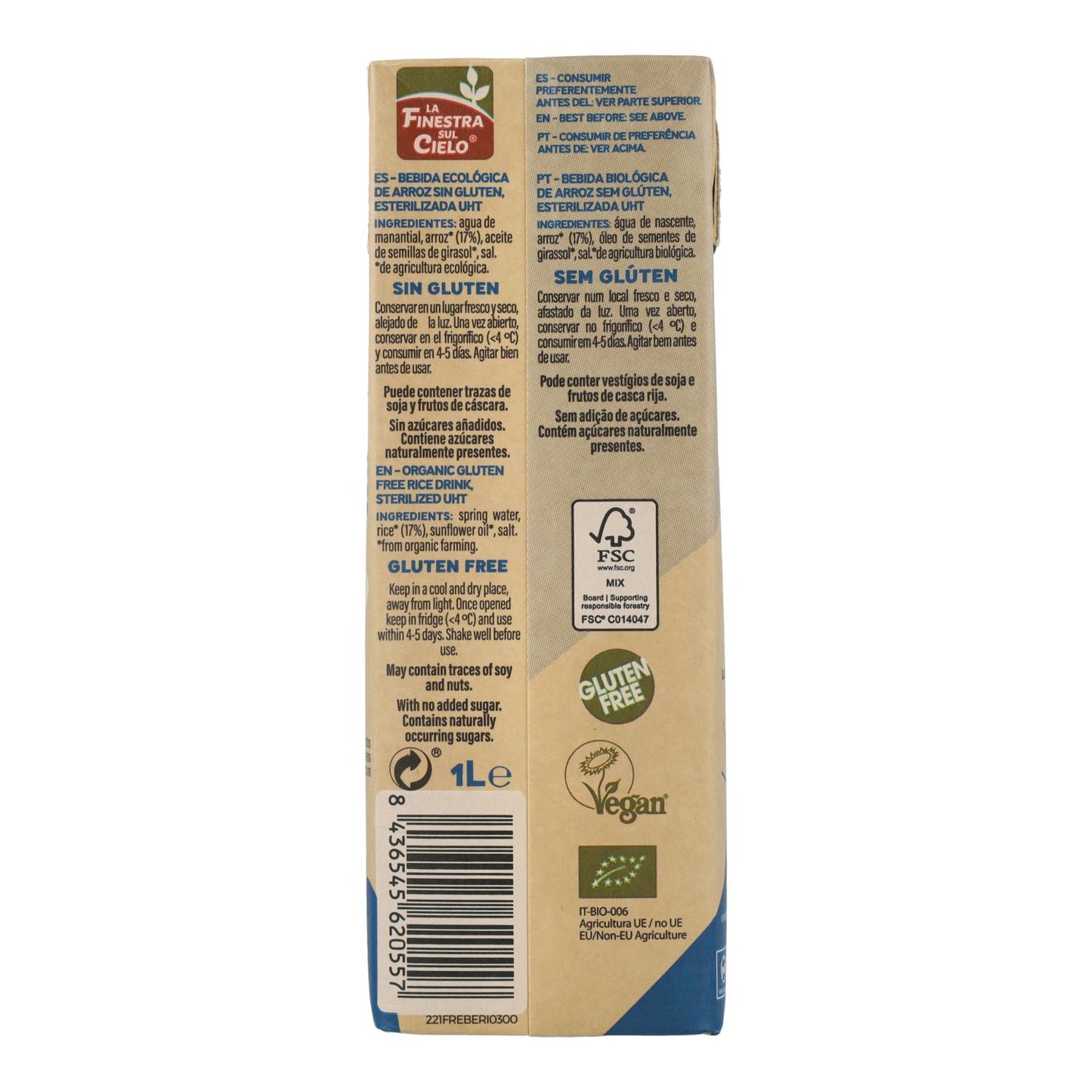 6er-Pack glutenfreies Reisgetränk La Finestra Sul Cielo 1 l