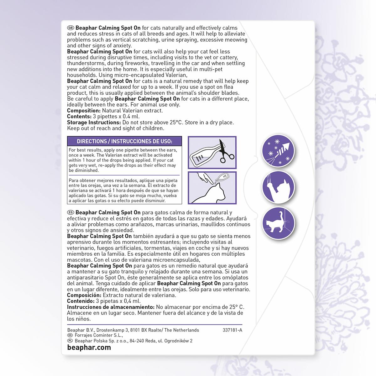 Calming Spot On  Kalmerende pipetten voor katten Beaphar 3x0,4 ml